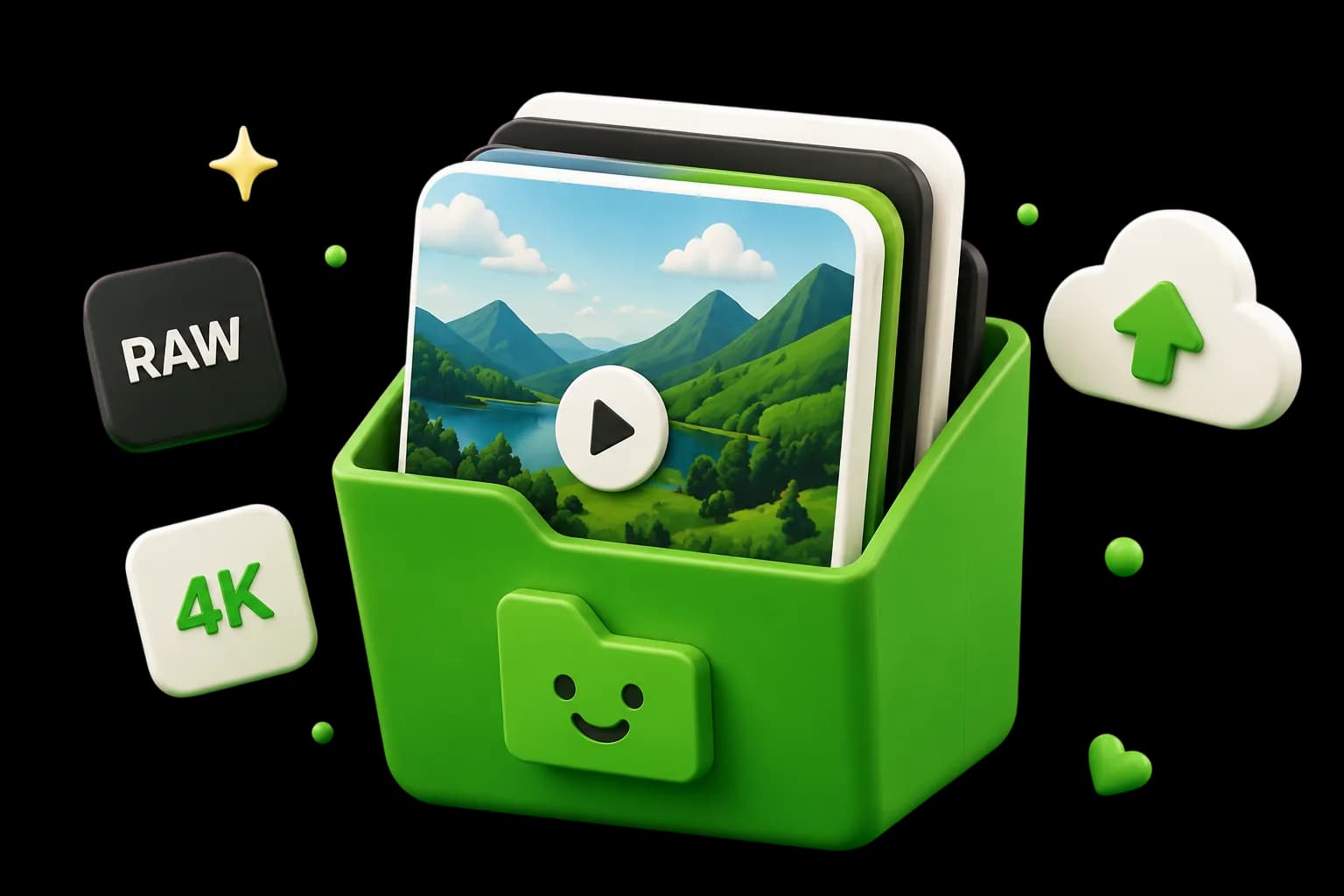 Video editor use case — basket of video clips with 4K and RAW footage